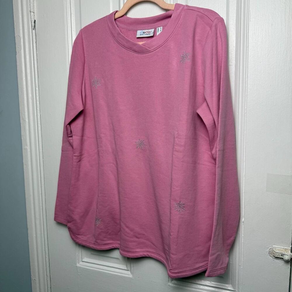 Denim & Co Pink Snowflake Sweatshirt Womens‎ Medium Embroidered Pullover Top